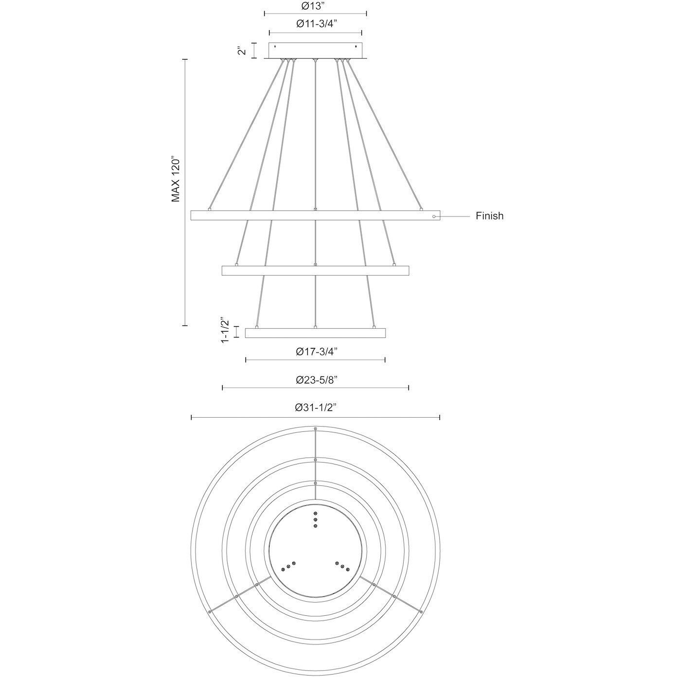Cerchio LED 31.5 inch White Chandelier Ceiling Light