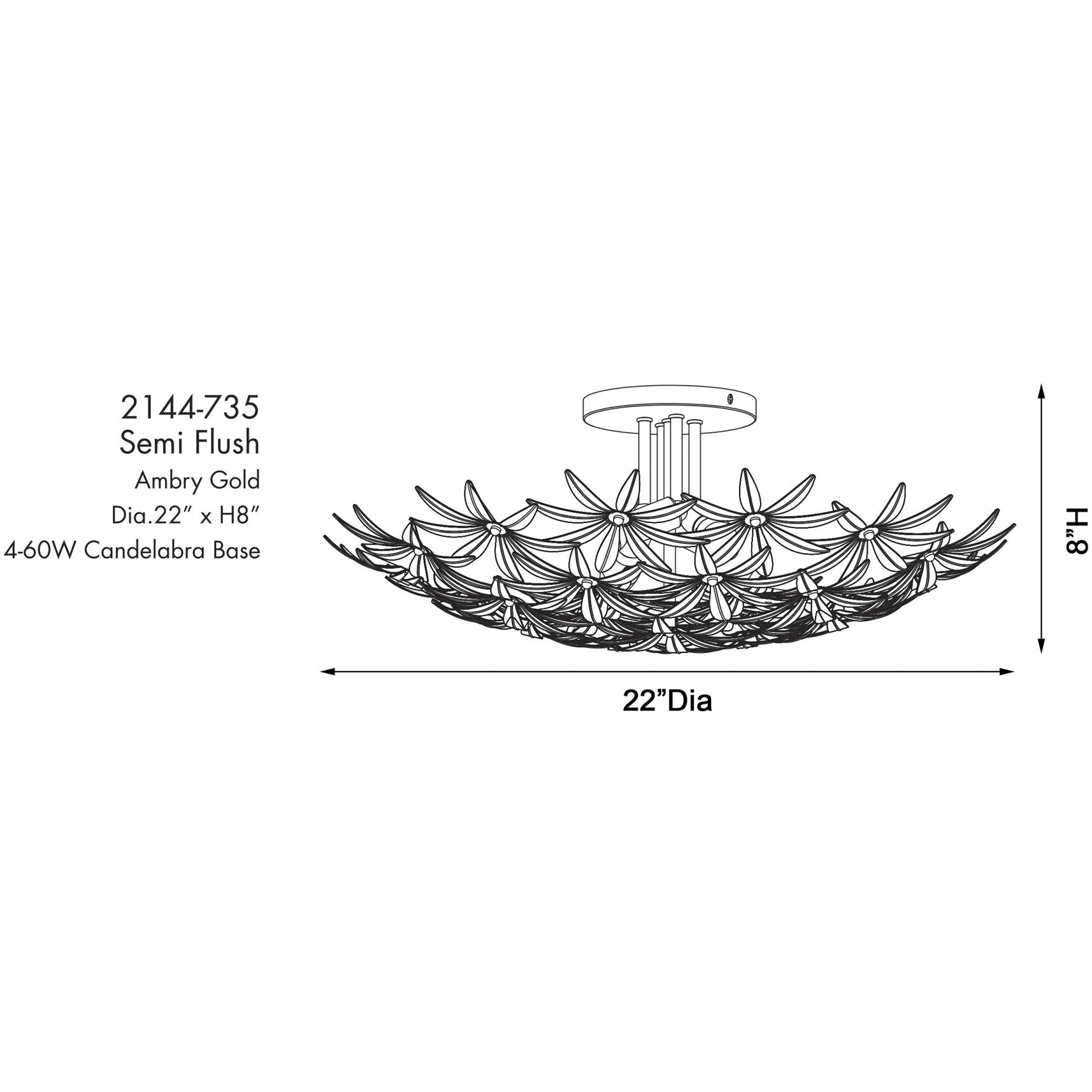 Flower Child 4 Light 22 inch Ambry Gold Flush Mount Ceiling Light