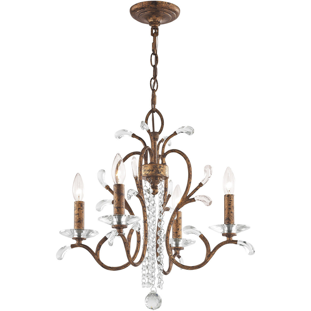 Serafina 4 Light 20 inch Hand Applied Venetian Golden Bronze Mini Chandelier Ceiling Light