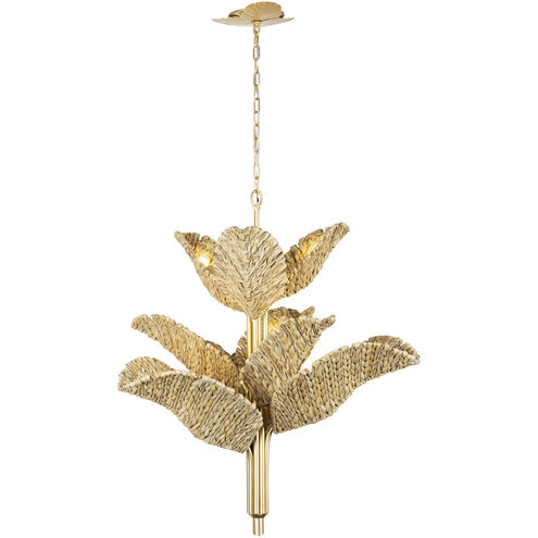 Banana Leaf 9 Light 36.75 inch French Gold with Natural Seagrass Chandelier Ceiling Light