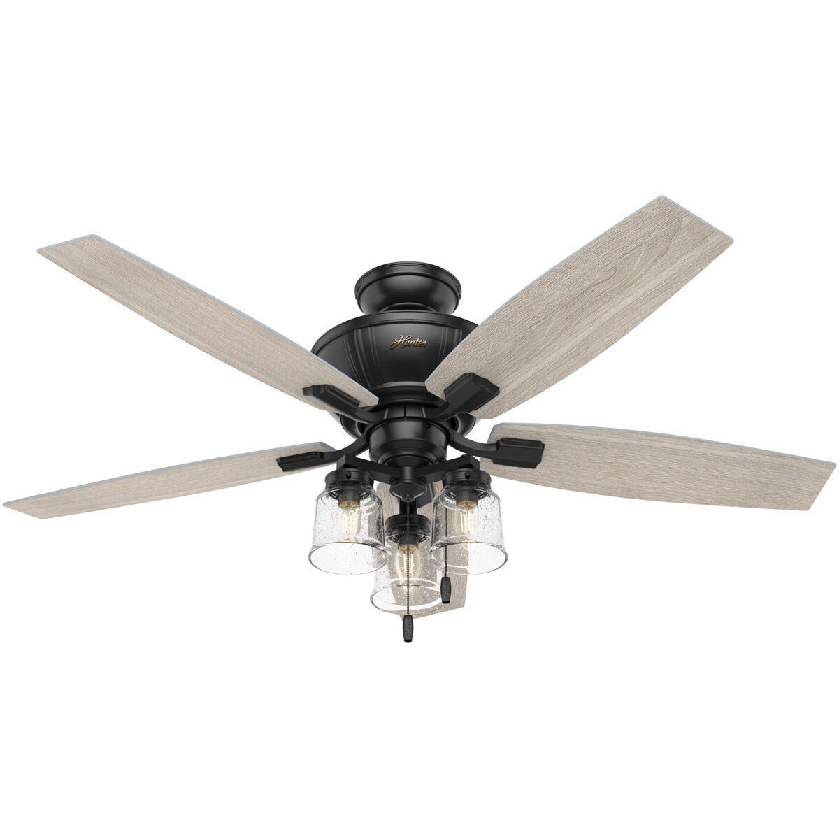 Charlotte 52 inch Matte Black with Light Gray Oak Blades Ceiling Fan