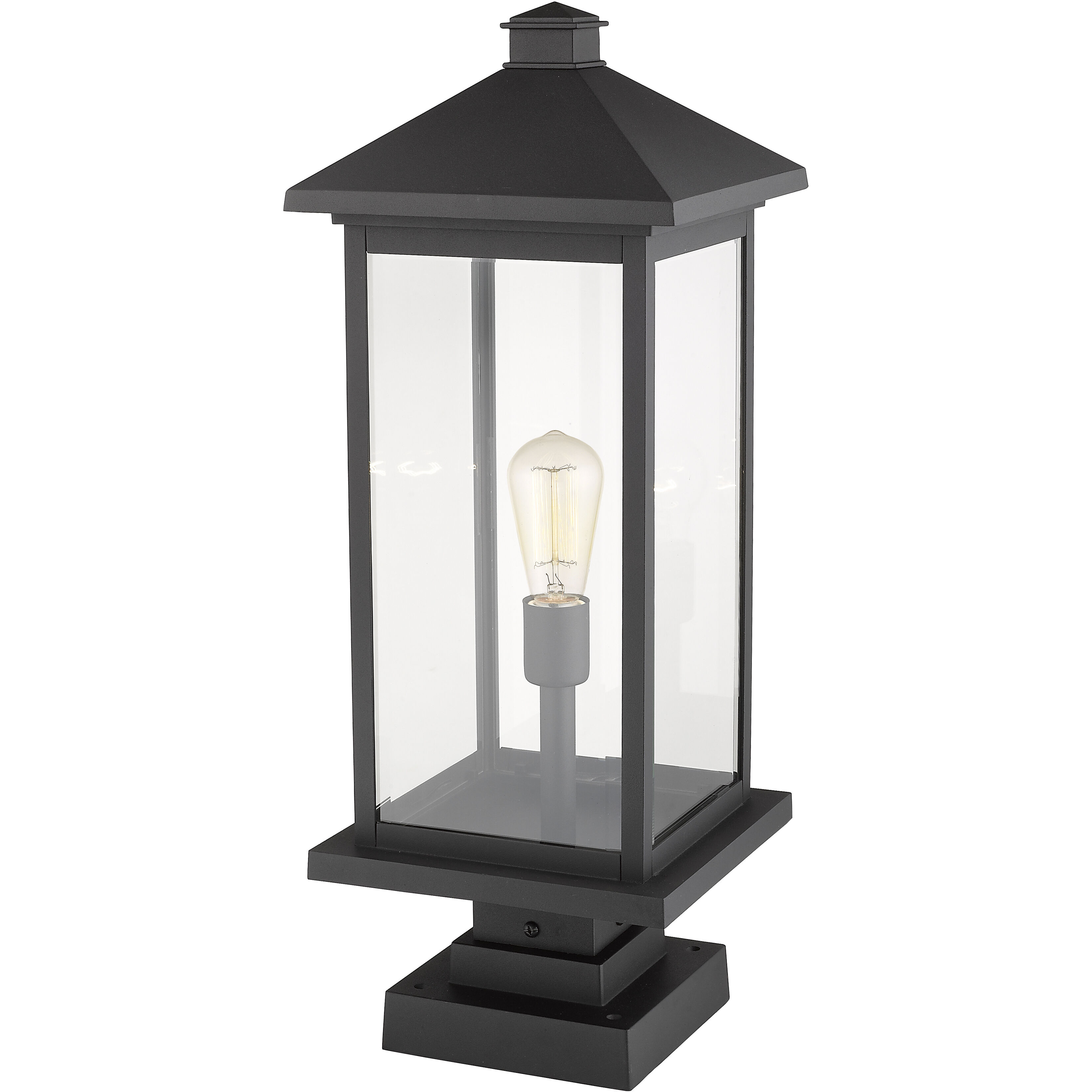 Portland 1 Light 25 inch Black Outdoor Pier Mounted Fixture in Clear Beveled Glass, 12.5