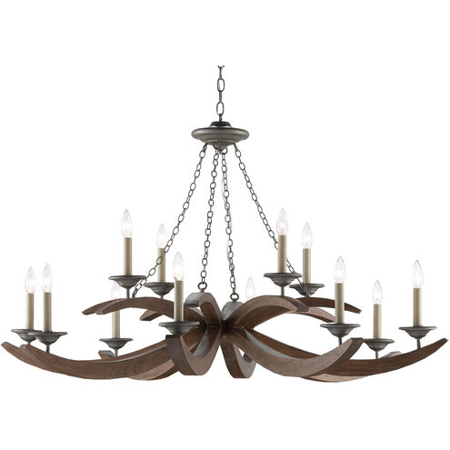 Whitlow 12 Light 51 inch Burnt Wood/Antique Galvanize Chandelier Ceiling Light