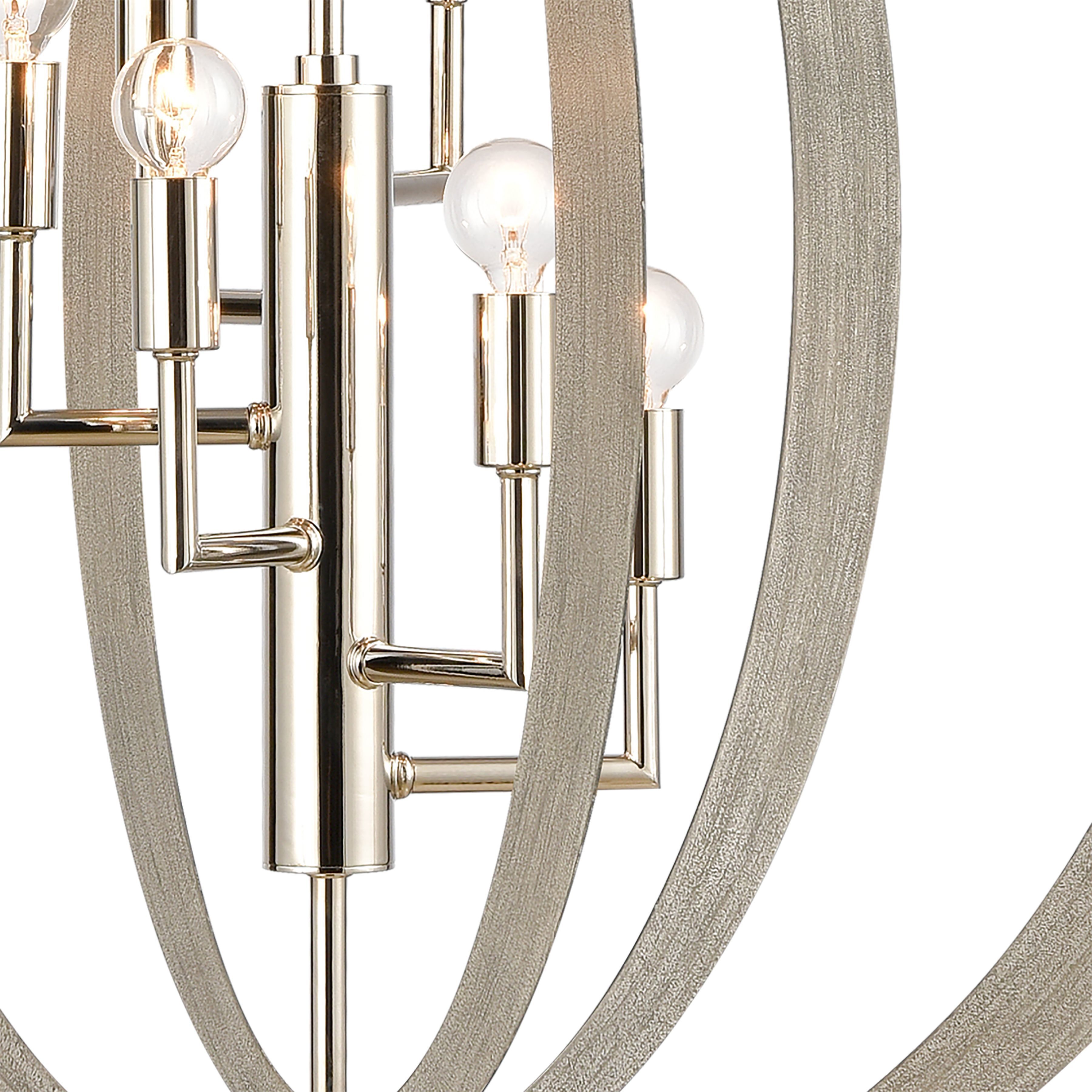Retro Rings 6 Light 26 inch Sandy Beechwood with Polished Nickel Chandelier Ceiling Light