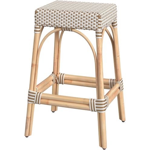 Robias Rectangular Rattan 30" Bar Stool in White and Tan Dot