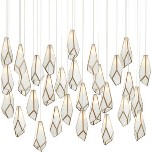 Glace 30 Light 56 inch White and Antique Brass with Silver Multi-Drop Pendant Ceiling Light