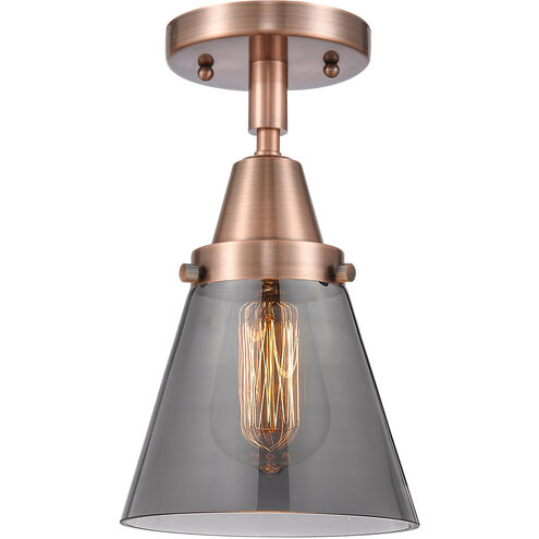 Franklin Restoration Small Cone LED 6.25 inch Antique Copper Flush Mount Ceiling Light in Plated Smoke Glass