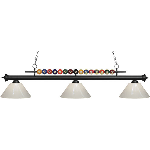 Shark 3 Light 58 inch Matte Black Billiard Ceiling Light in White Plastic