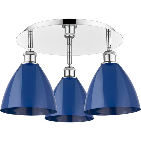 Ballston Dome 3 Light 19.25 inch Polished Chrome Flush Mount Ceiling Light in Blue