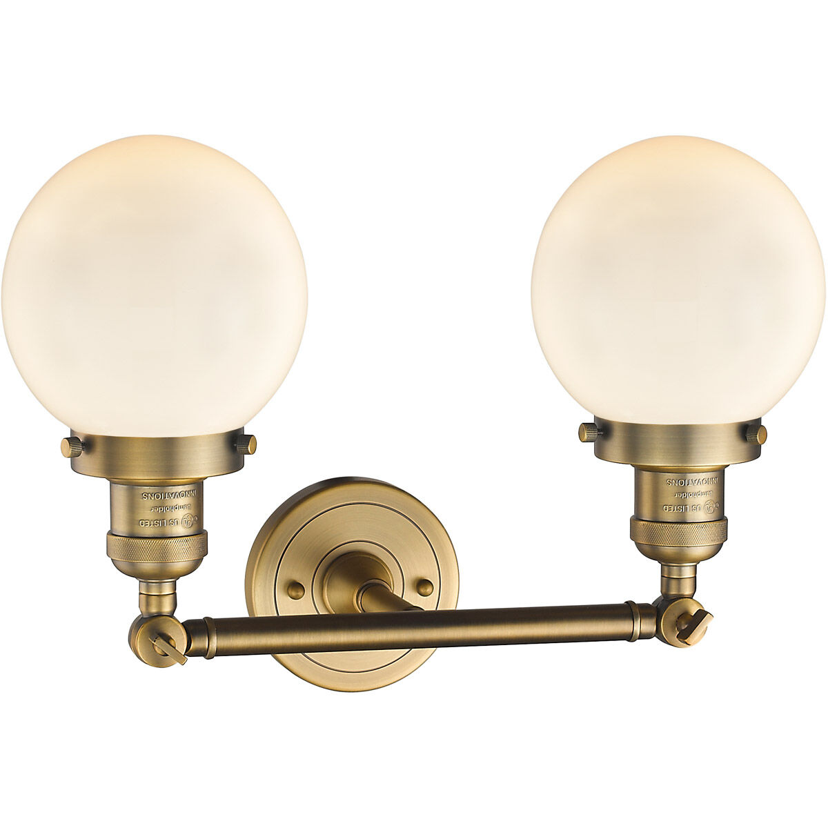 Franklin Restoration Beacon 2 Light 17 inch Brushed Brass Bath Vanity Light Wall Light in Matte White Glass, Franklin Restoration