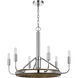 Saluda 6 Light 26 inch Chrome and Oak Chandelier Ceiling Light, Candelabra Style