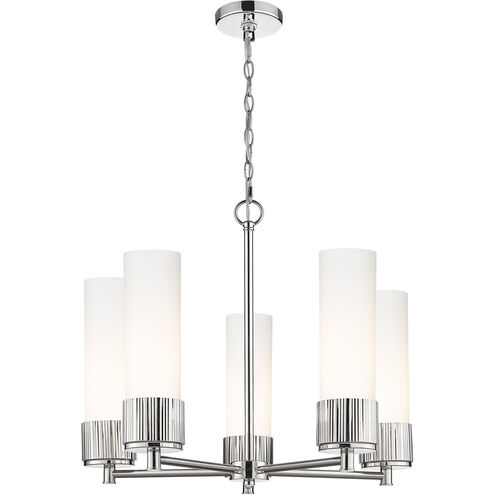 Bolivar 5 Light 25 inch Polished Nickel Chandelier Ceiling Light in Matte White Glass