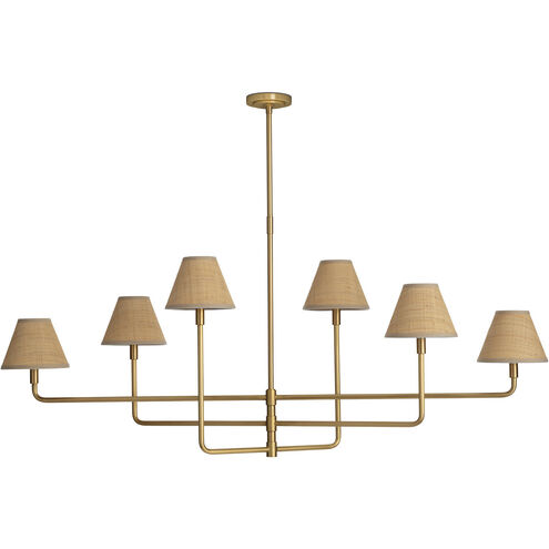 Polly 6 Light 63.75 inch Natural Brass Chandelier Ceiling Light in Rattan Shade