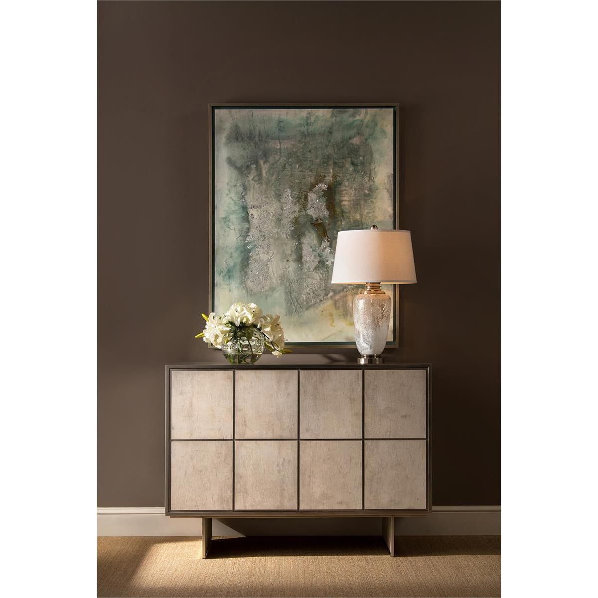 Lanark 54 inch Tiza Gesso and Silver Pewter Buffet Table, Four Door