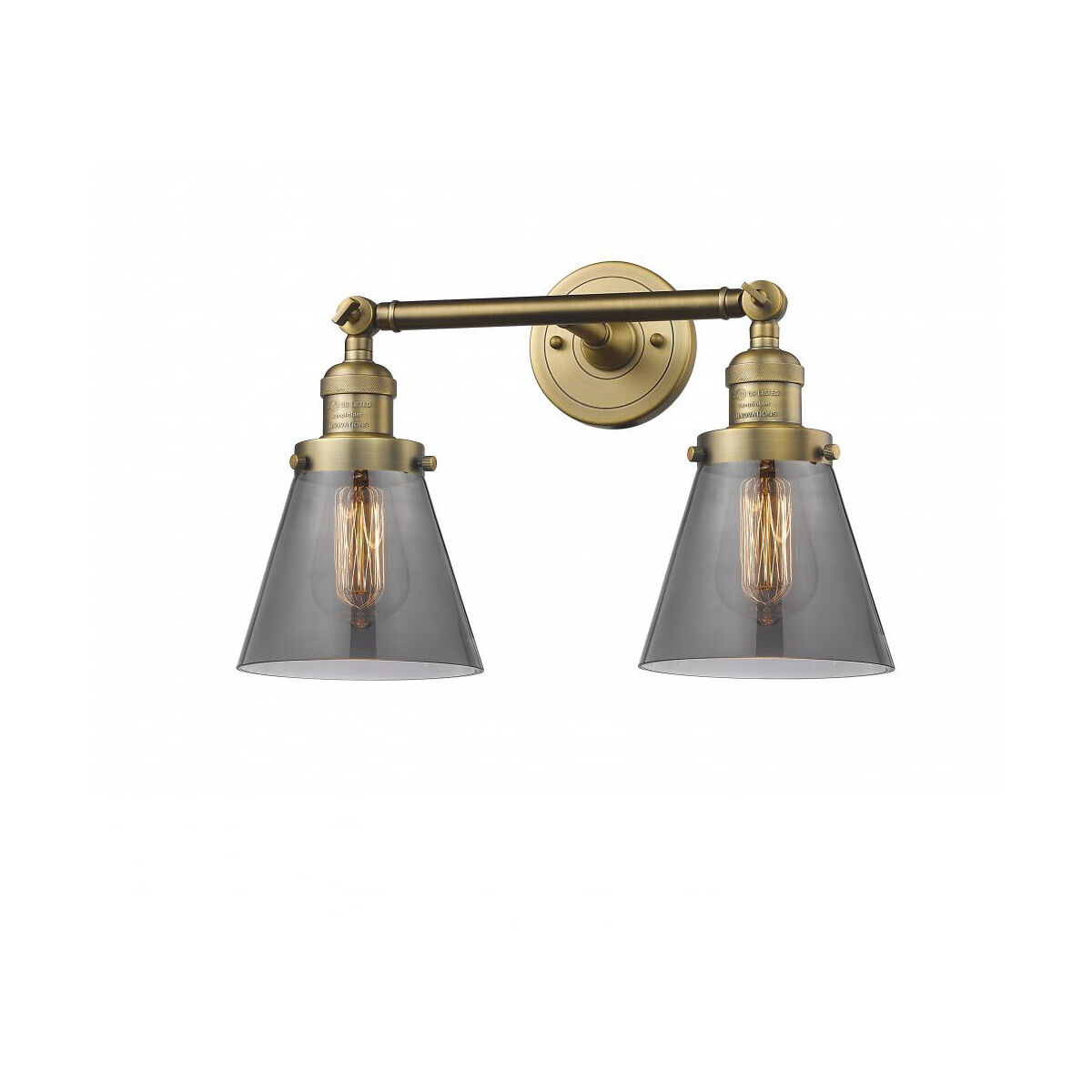 Franklin Restoration Small Cone LED 16 inch Brushed Brass Bath Vanity Light Wall Light in Plated Smoke Glass, Franklin Restoration
