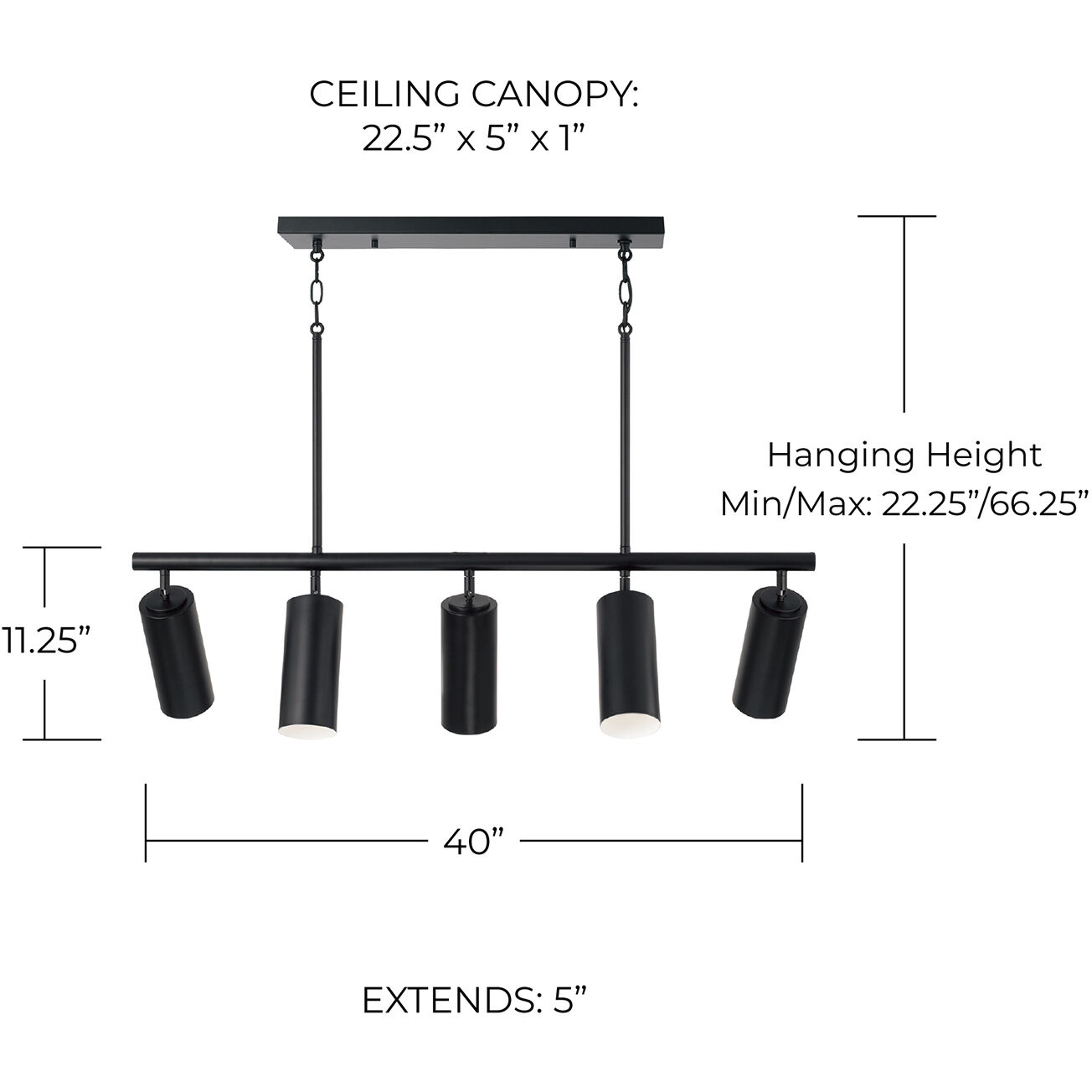 Robbie 5 Light 40 inch Matte Black Island Light Ceiling Light