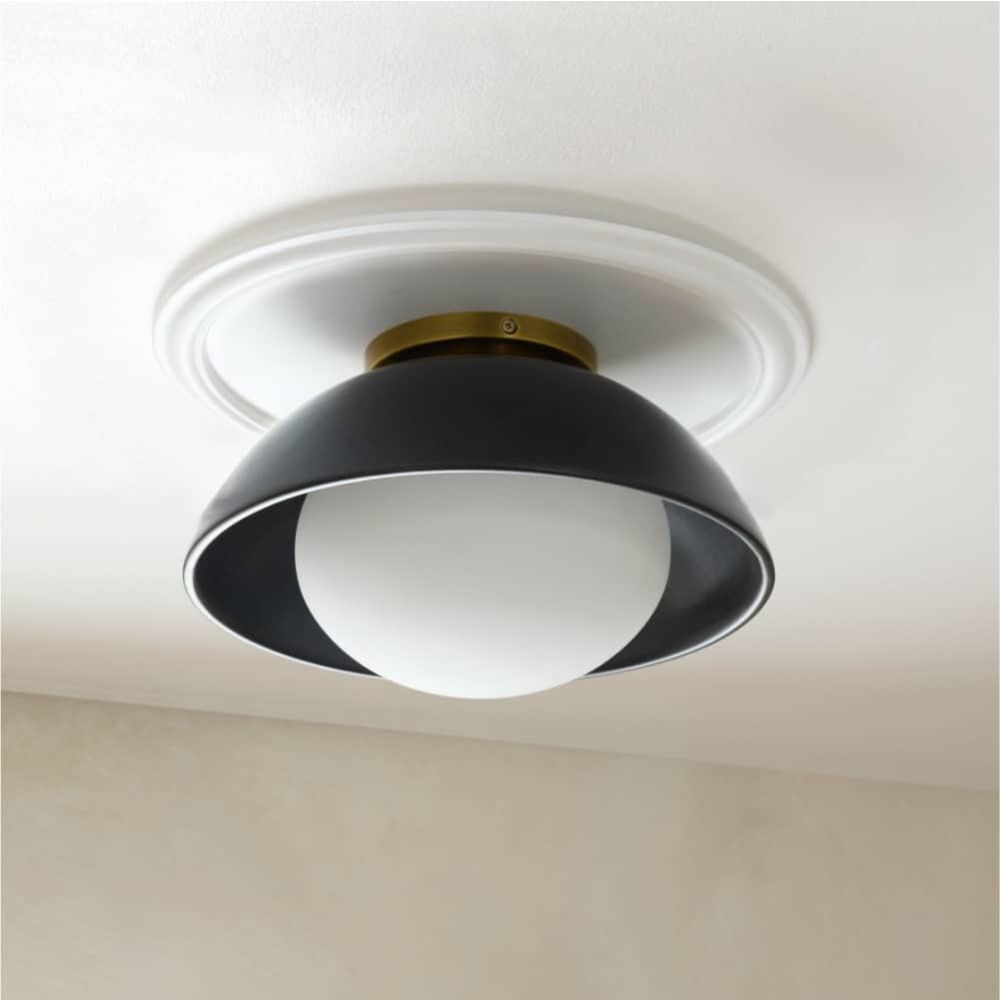 Glaze 1 Light 12 inch Antique Brass and Matte Black Ceramic Flush Mount Ceiling Light, Small