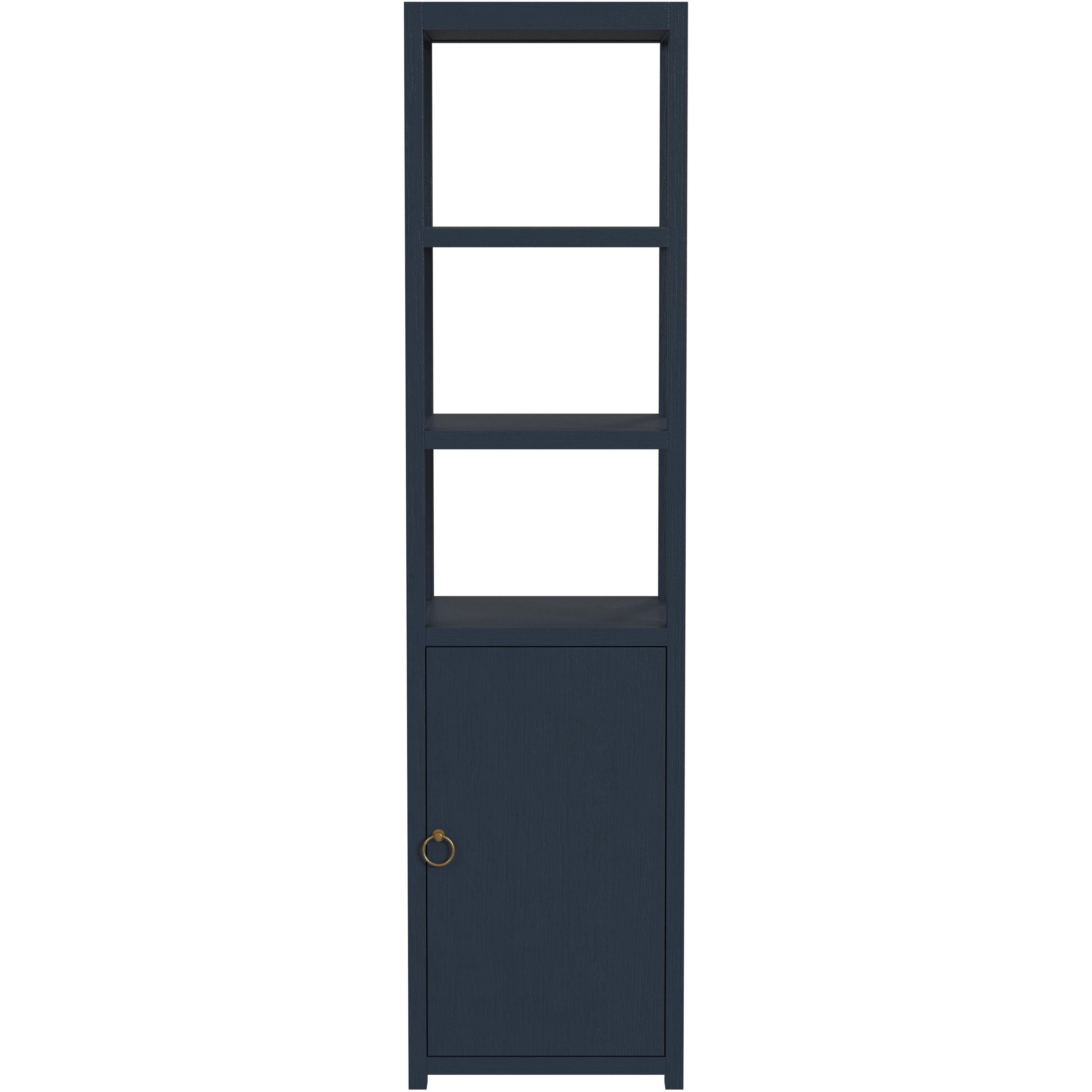 3- Tier 1 Door Narrow  Etagere Bookcase in Navy Blue