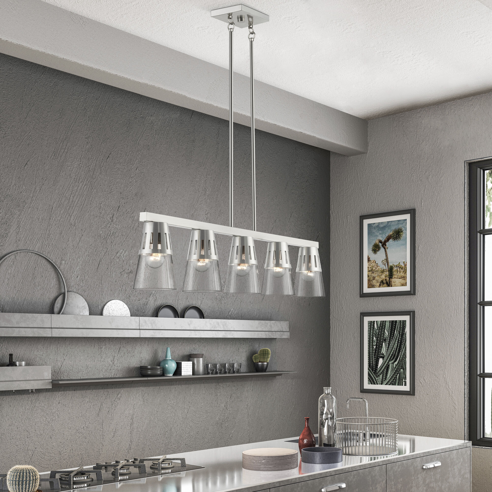 Bennington 5 Light 4.75 inch Brushed Nickel Large Linear Chandelier Ceiling Light