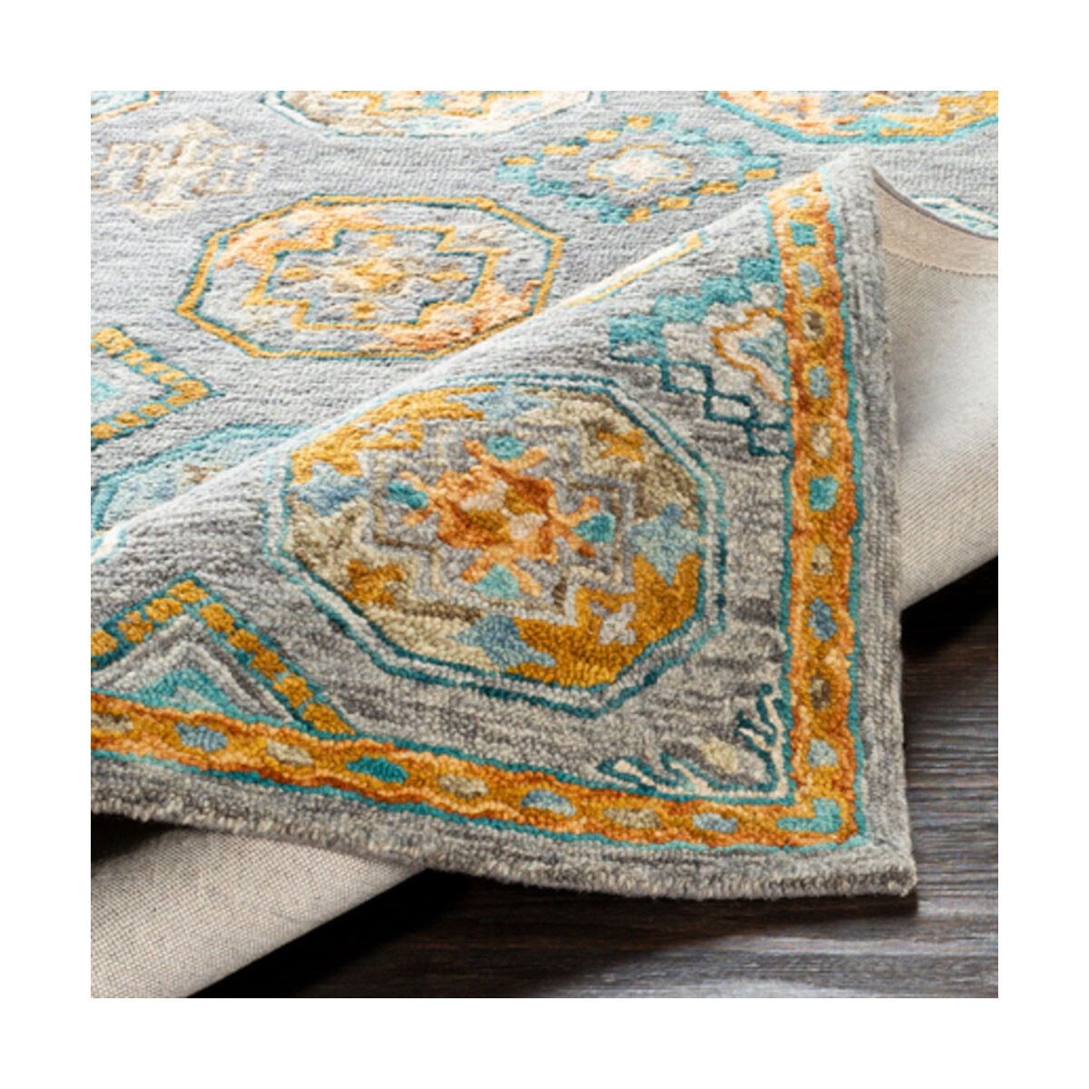 Bonifate 90 X 60 inch Teal/Charcoal/Wheat/Camel/Dark Brown Rugs, Rectangle