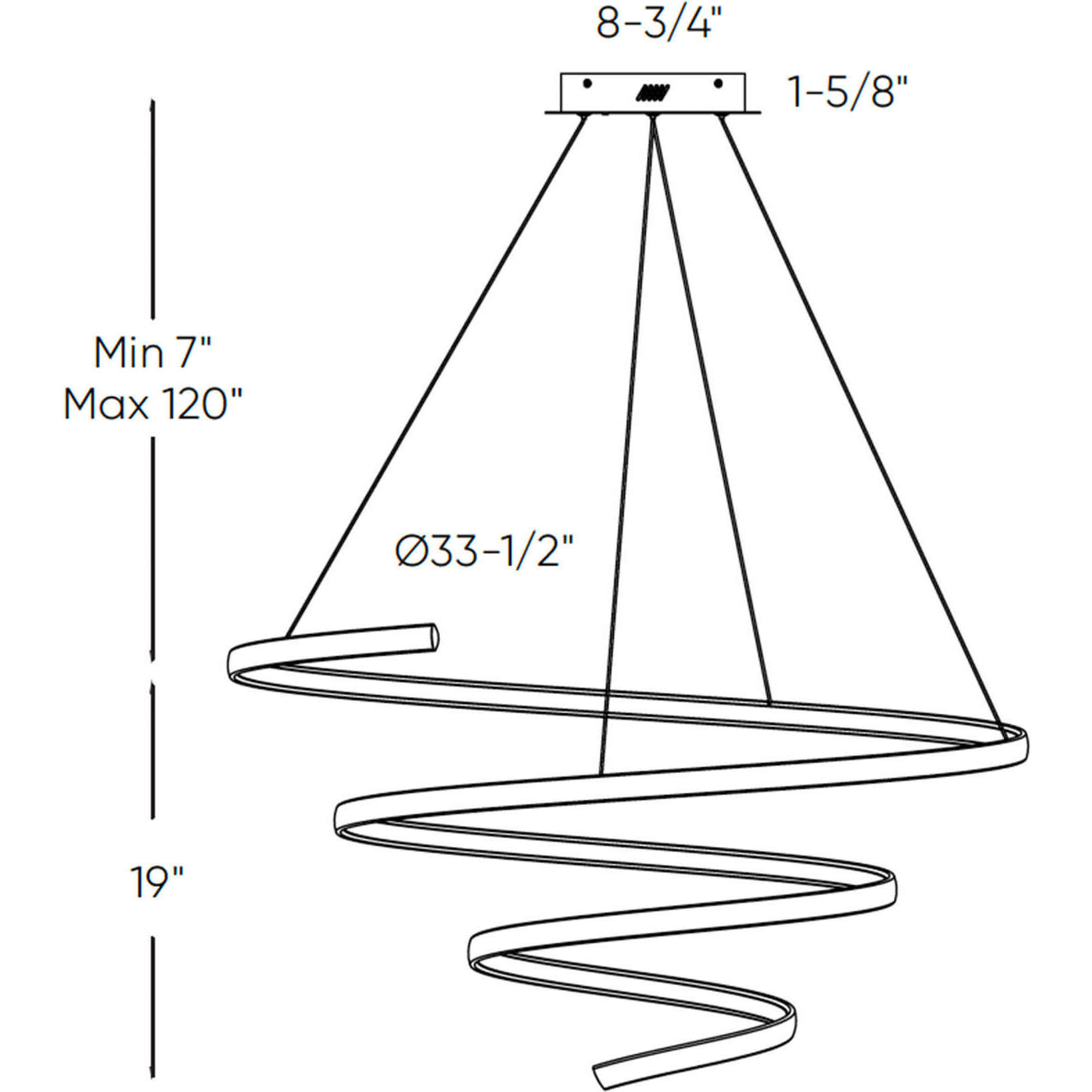 Helix 1 Light 33.5 inch Black Pendant Ceiling Light, Spiral