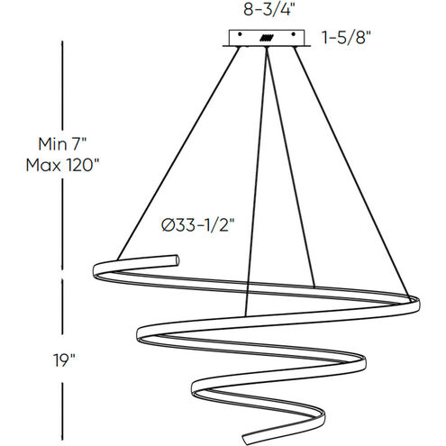 Helix 1 Light 33.5 inch Black Pendant Ceiling Light, Spiral