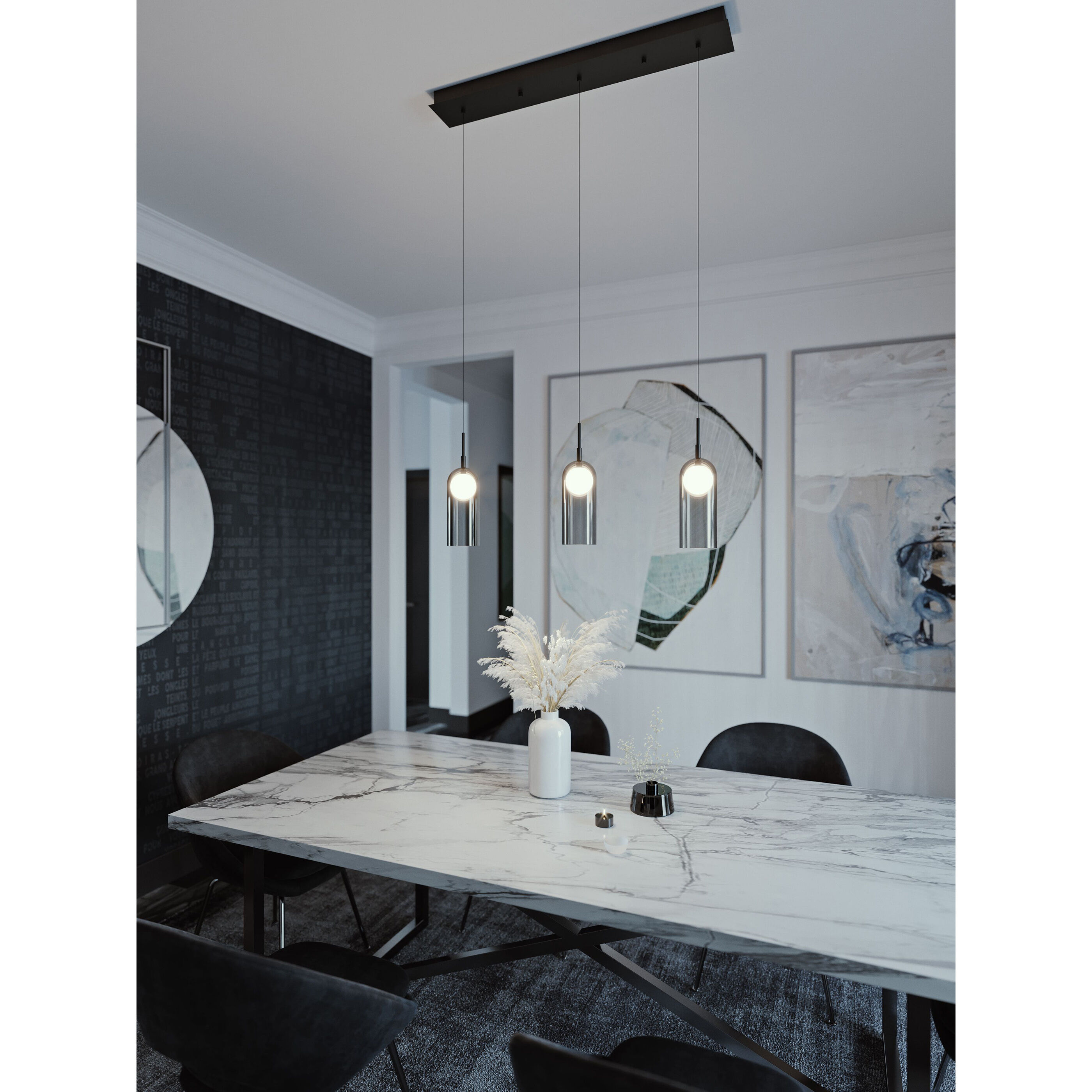 Kiran 3 Light 5 inch Black Linear Pendant Ceiling Light