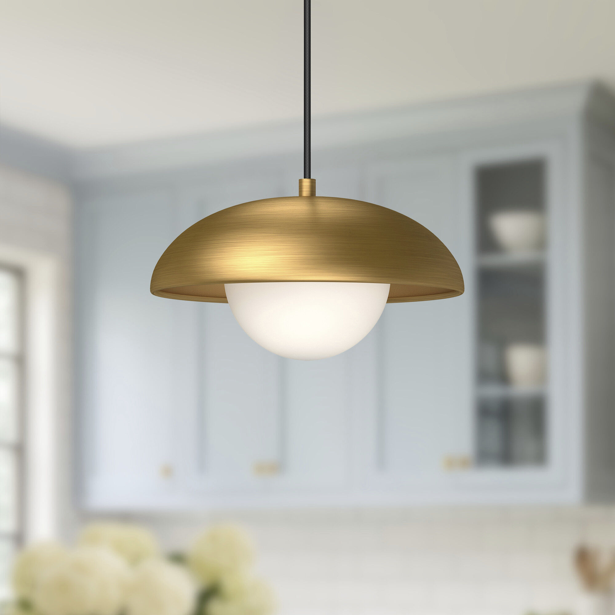 Alora Mood Rubio 1 Light 10.88 inch Aged Gold/Opal Matte Glass Pendant Ceiling Light