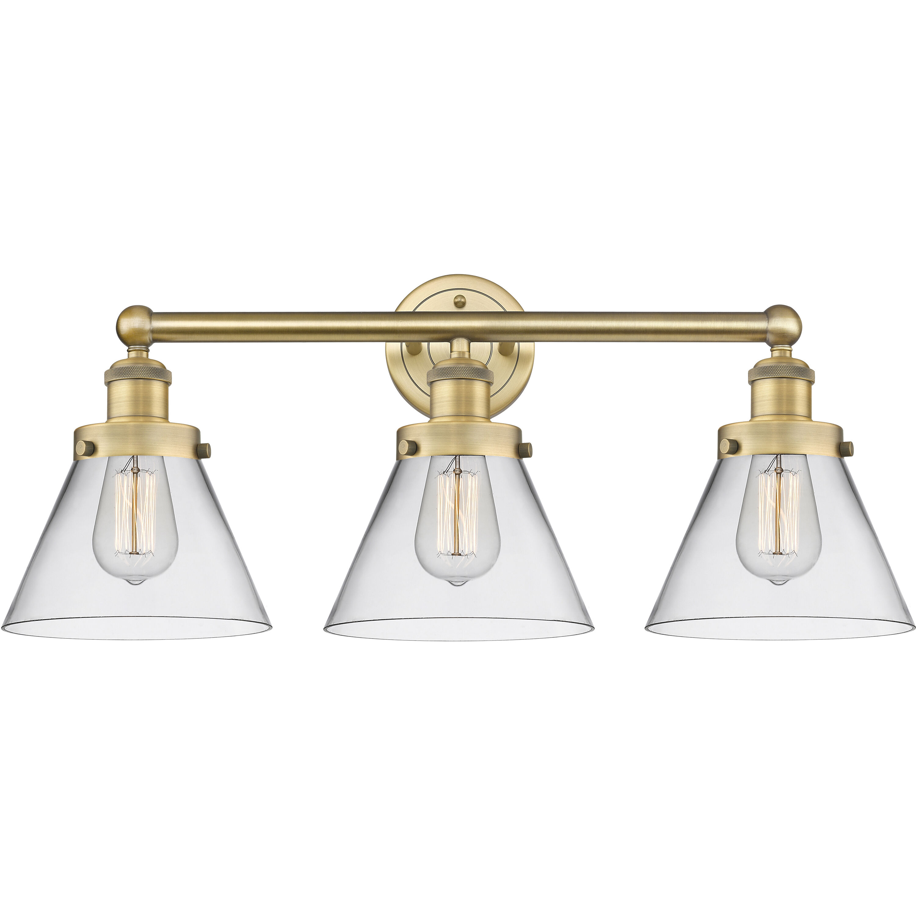Cone 3 Light 25.75 inch Brushed Brass Bath Vanity Light Wall Light in Clear