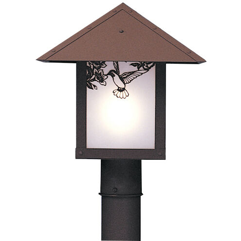 Evergreen 1 Light 12 inch Mission Brown Post Mount in Frosted, T-Bar Overlay