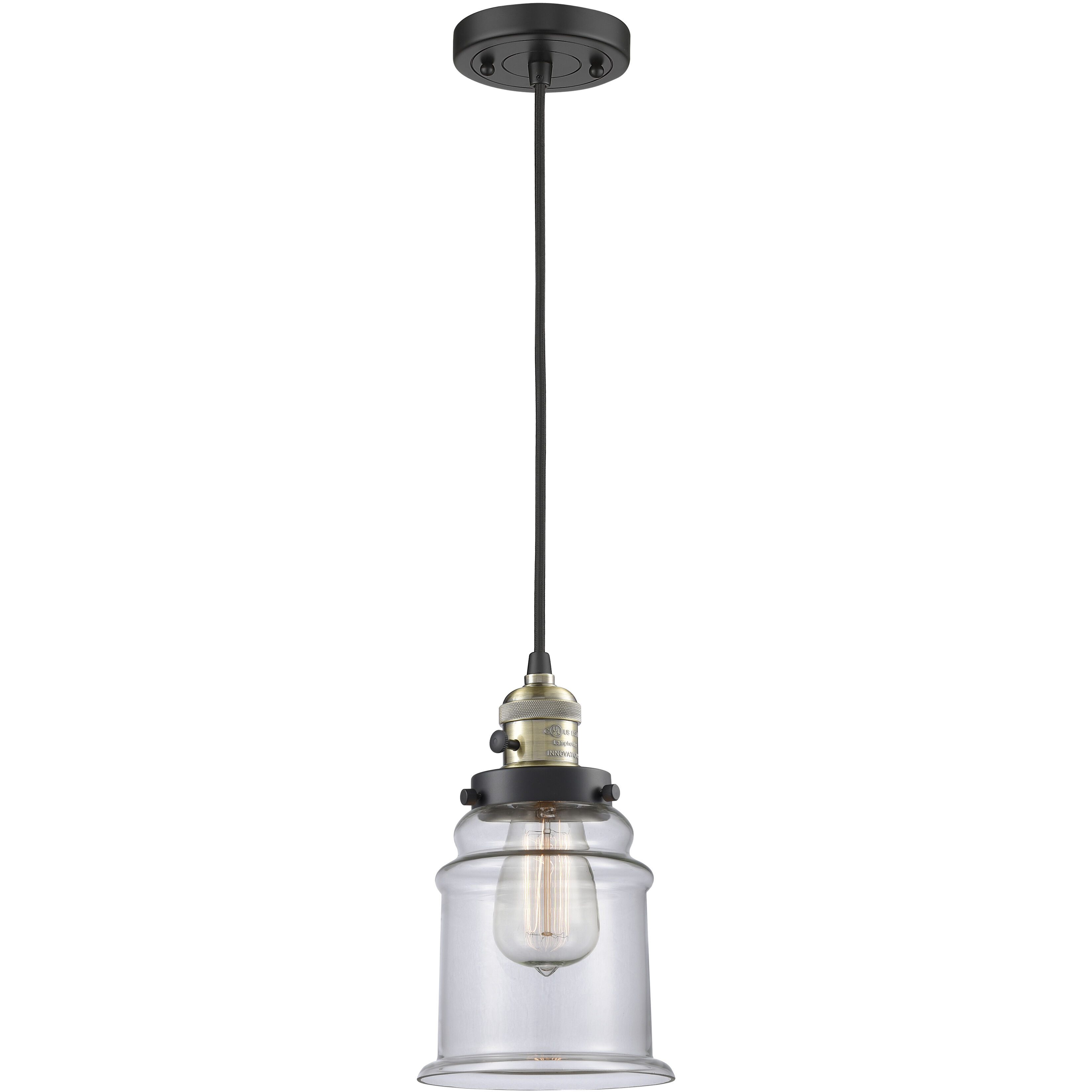 Franklin Restoration Canton LED 6 inch Black Antique Brass Mini Pendant Ceiling Light in Clear