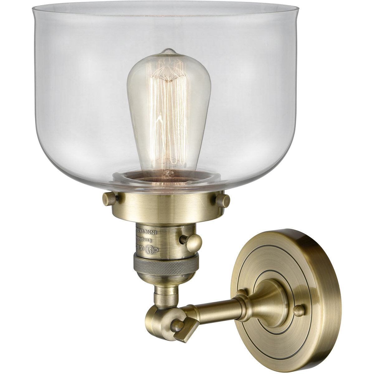 Franklin Restoration Large Bell 1 Light 8 inch Antique Brass Sconce Wall Light in Clear Glass, Franklin Restoration