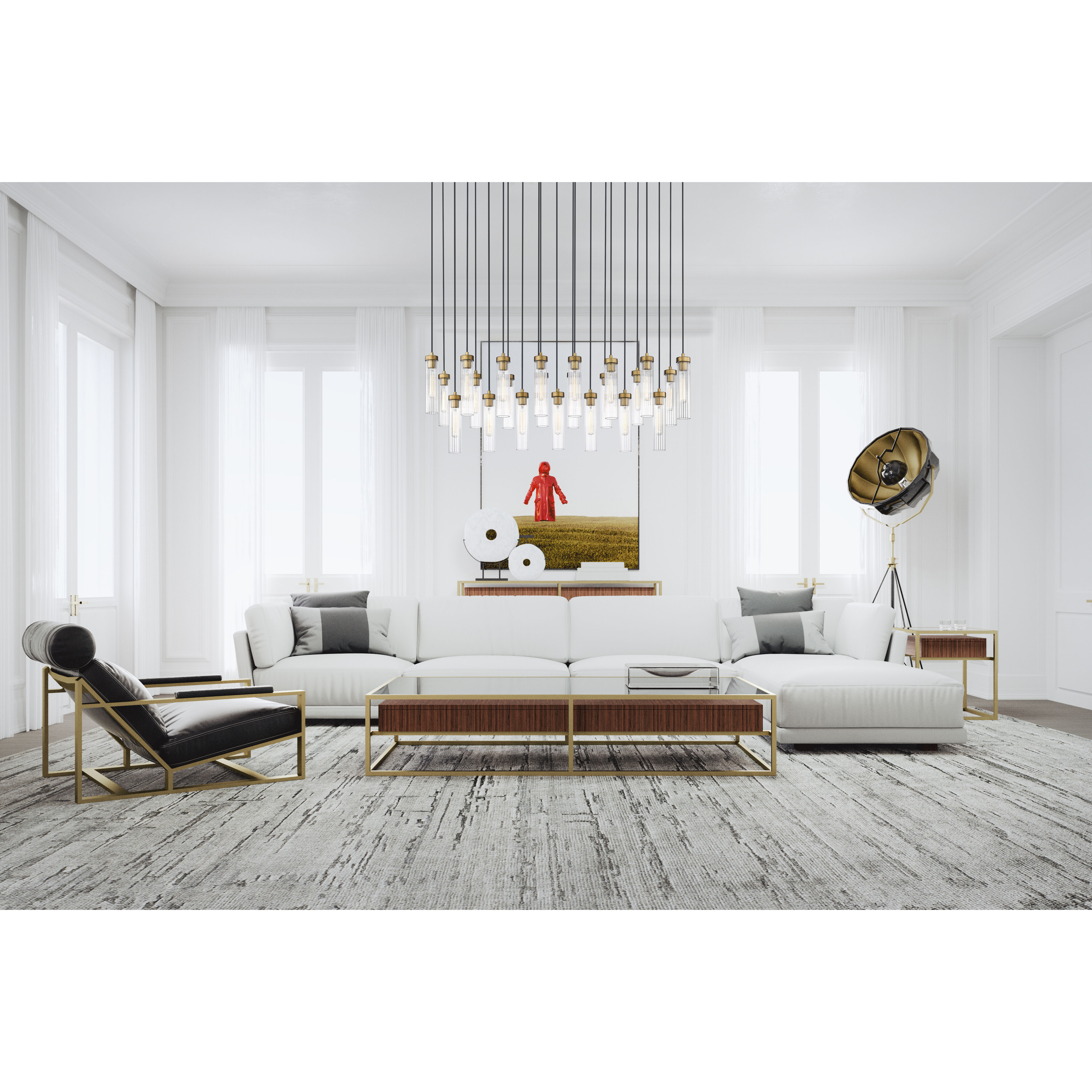 Beau 23 Light 54 inch Rubbed Brass Linear Chandelier Ceiling Light