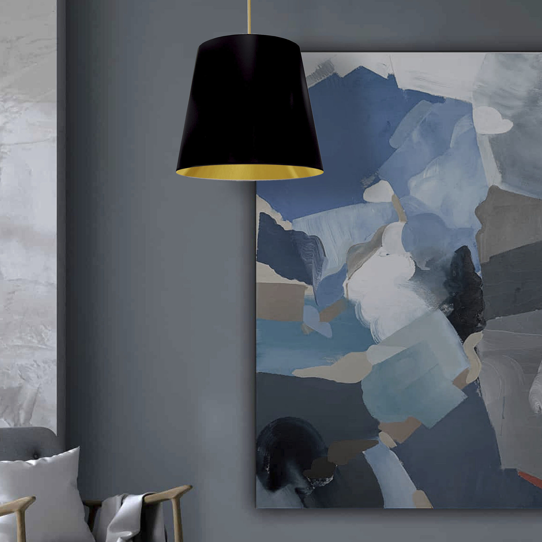 Oversized Drum 1 Light 20 inch Aged Brass Pendant Ceiling Light in Black/Gold Jewel Tone, Medium