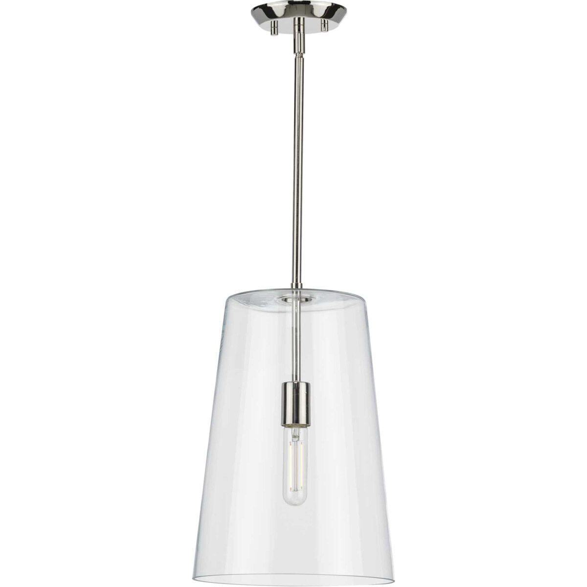 Clarion 1 Light Polished Nickel Pendant Ceiling Light, Medium