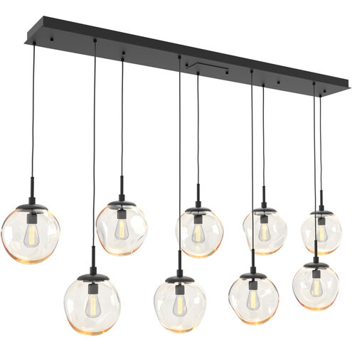 Aster Incandescent 9 Light Matte Black Linear Pendant Ceiling Light in Amber Aster, Multi-Port