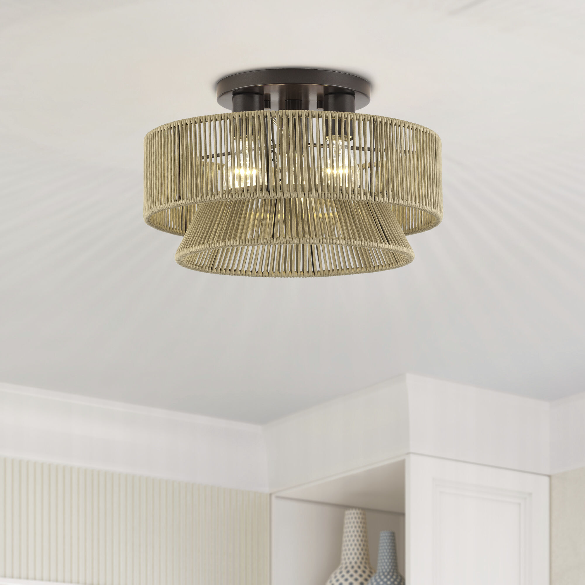 Florell 3 Light 15 inch English Bronze Semi Flush Mount Ceiling Light, Large