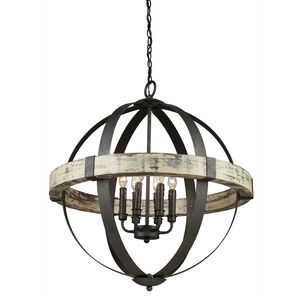 Castello 6 Light 26.5 inch Distressed Wood and Black Candle Chandelier Ceiling Light