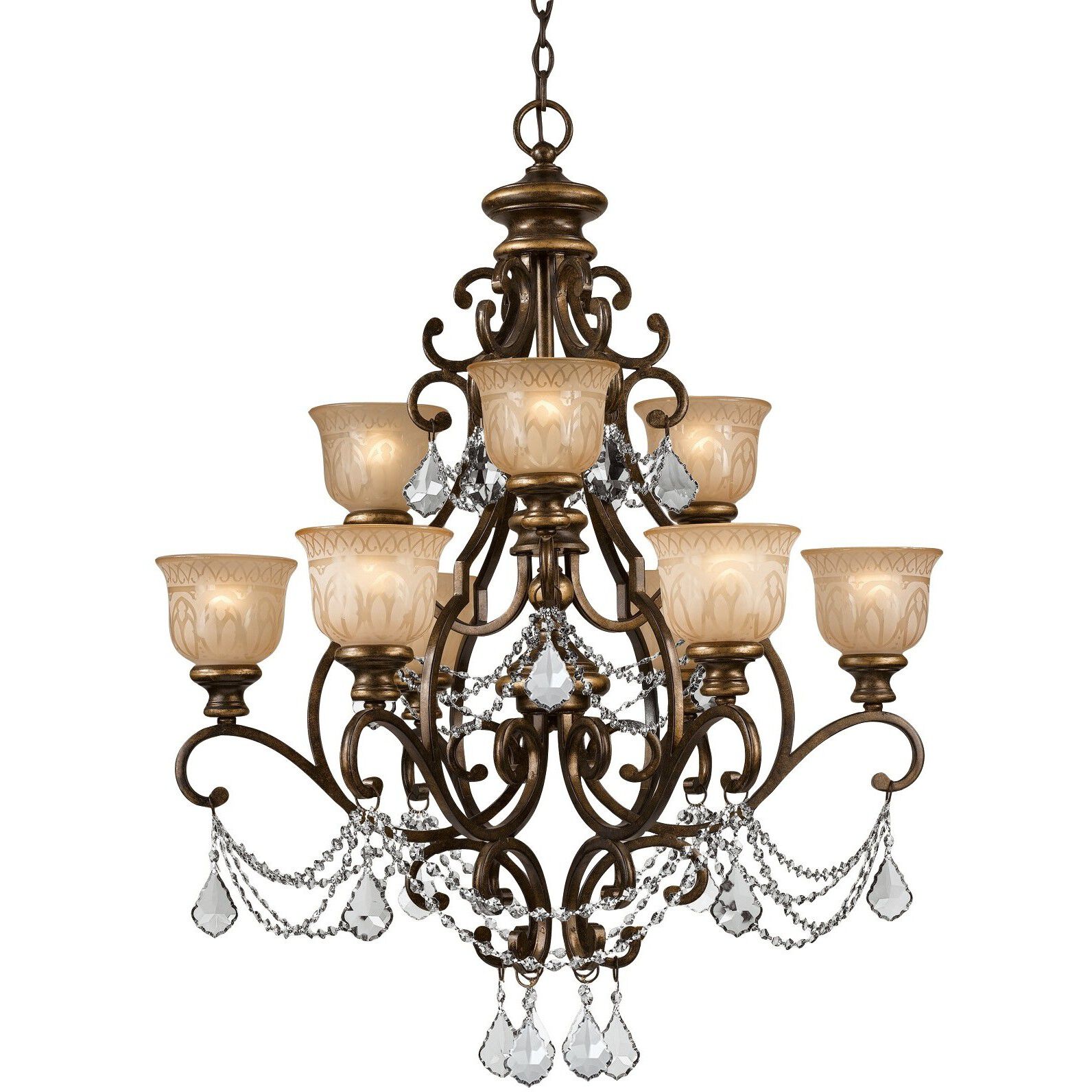 Norwalk 9 Light 34 inch Bronze Umber Chandelier Ceiling Light in Clear Hand Cut