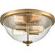 Astoria 2 Light 13.5 inch Satin Gold Flush Mount Ceiling Light