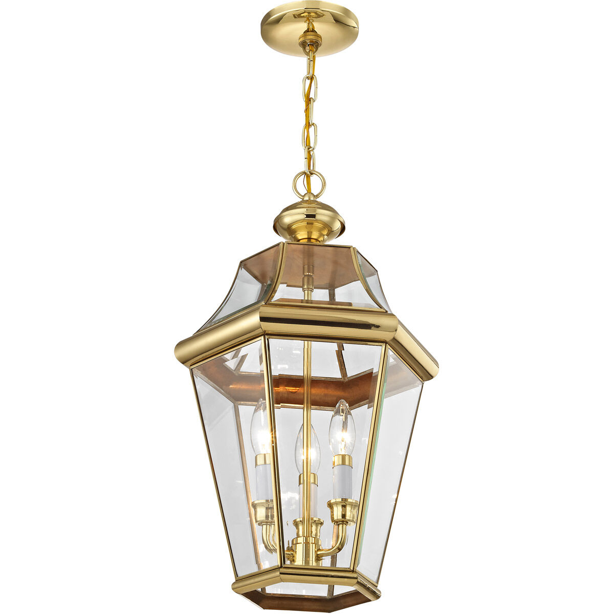 Georgetown 3 Light 13 inch Polished Brass Outdoor Pendant Lantern