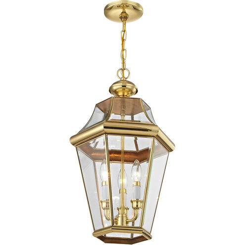 Georgetown 3 Light 13 inch Polished Brass Outdoor Pendant Lantern