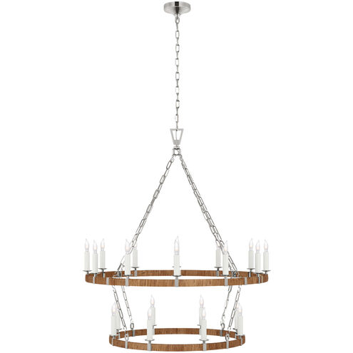 Chapman & Myers Darlana Wrapped LED 39.25 inch Polished Nickel and Natural Rattan Two Tier Chandelier Ceiling Light, Large
