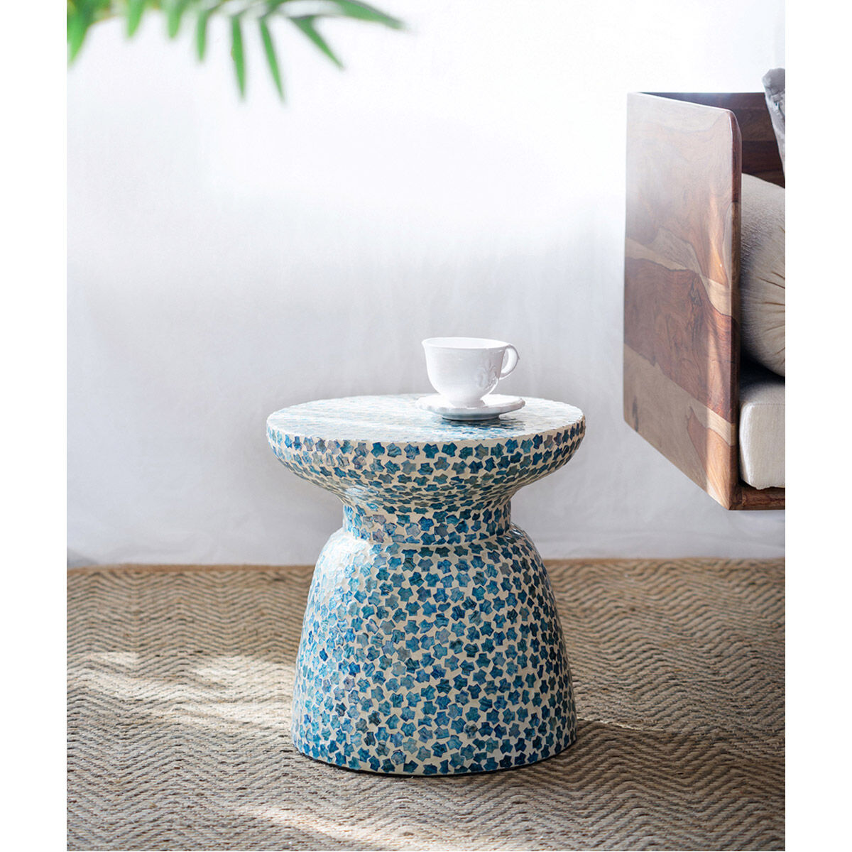Capiz 15.8 inch Blue Stool