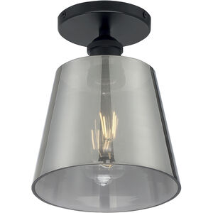 Motif 1 Light 7 inch Black and Smoked Glass Semi Flush Mount Fixture Ceiling Light