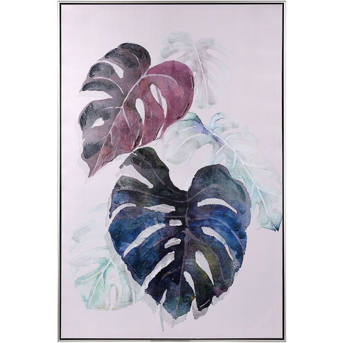 Botanical Leaves Purple-Dark Blue-and Pastel Multi-color-Painted Wall Art