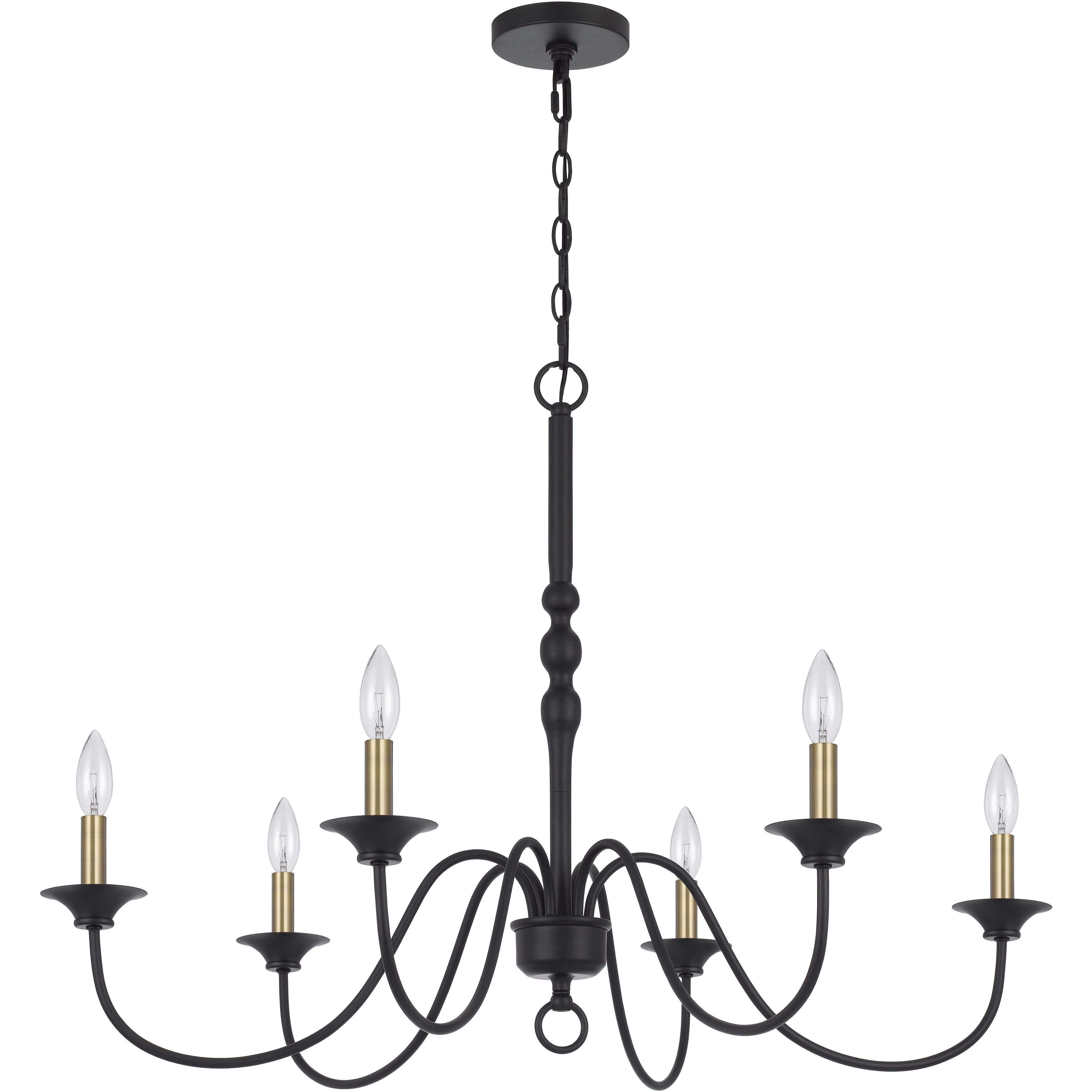 Marino 6 Light 36 inch Black and Antique Brass Chandelier Ceiling Light