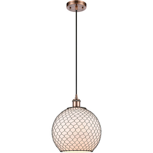 Ballston Large Farmhouse Chicken Wire LED 10 inch Antique Copper Mini Pendant Ceiling Light, Ballston