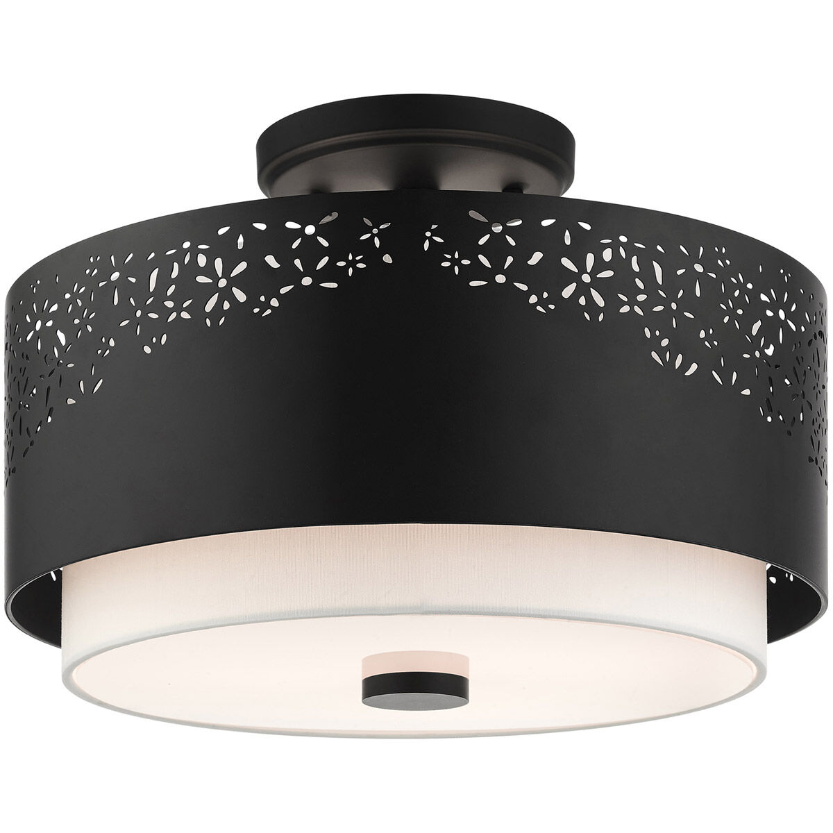 Noria 3 Light 15 inch Black Semi Flush Ceiling Light