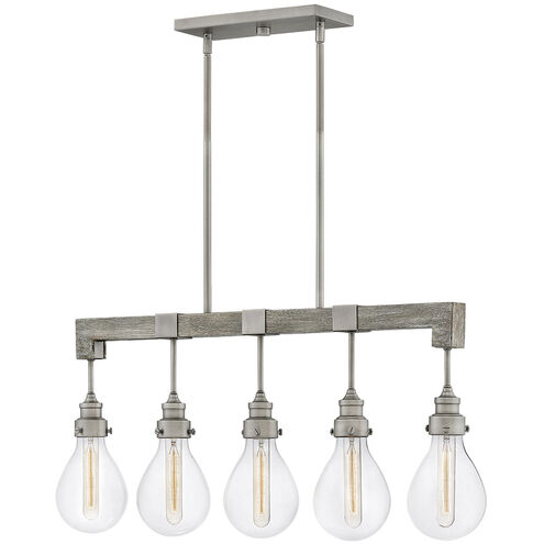 Denton 5 Light 36 inch Pewter with Driftwood Gray Indoor Linear Chandelier Ceiling Light